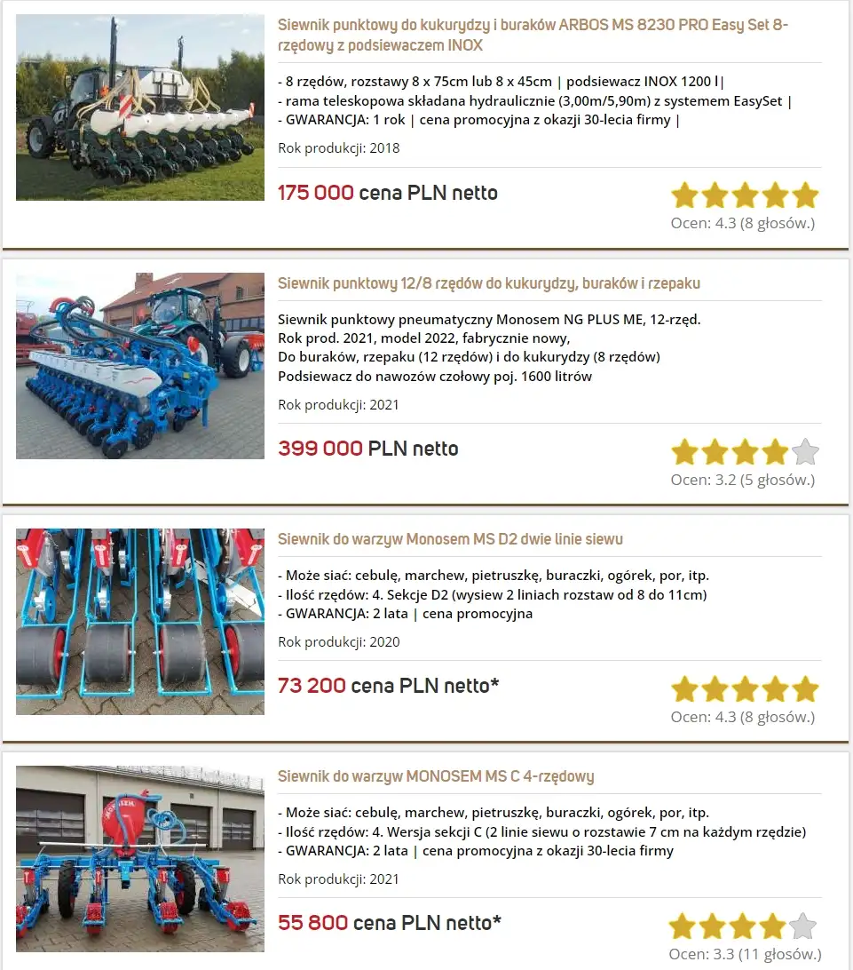 Używane siewniki punktowe